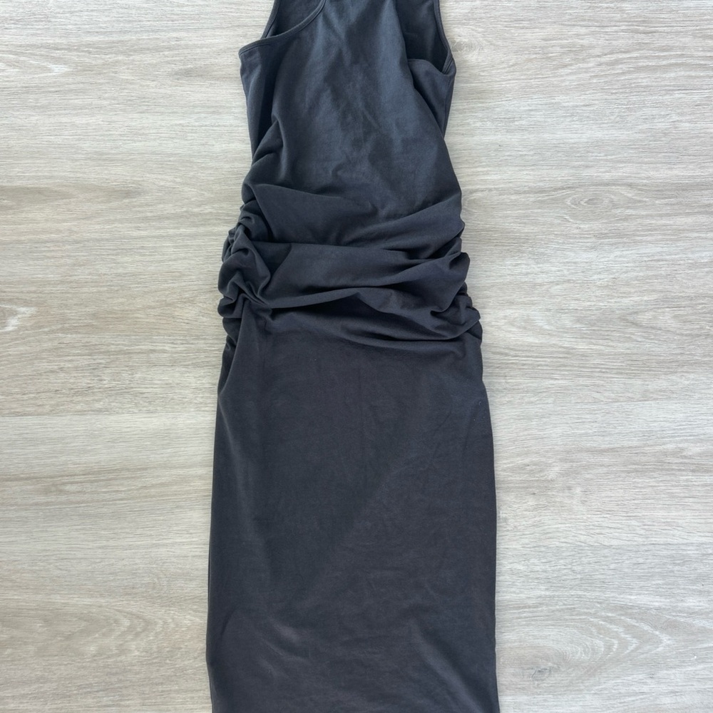 Michael Stars Charcoal Gray Racerback Midi Dress Womens M Shirred Bodycon - Picture 3 of 8